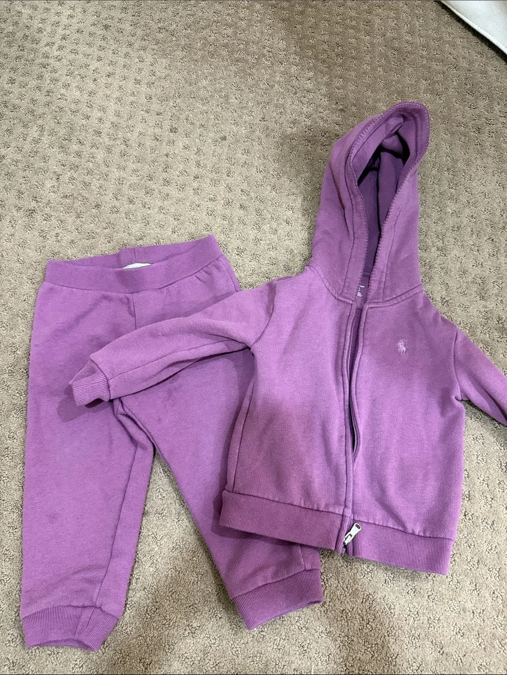 Ralph Lauren Girls Purple Zip Hoodie & Sweatpants Set